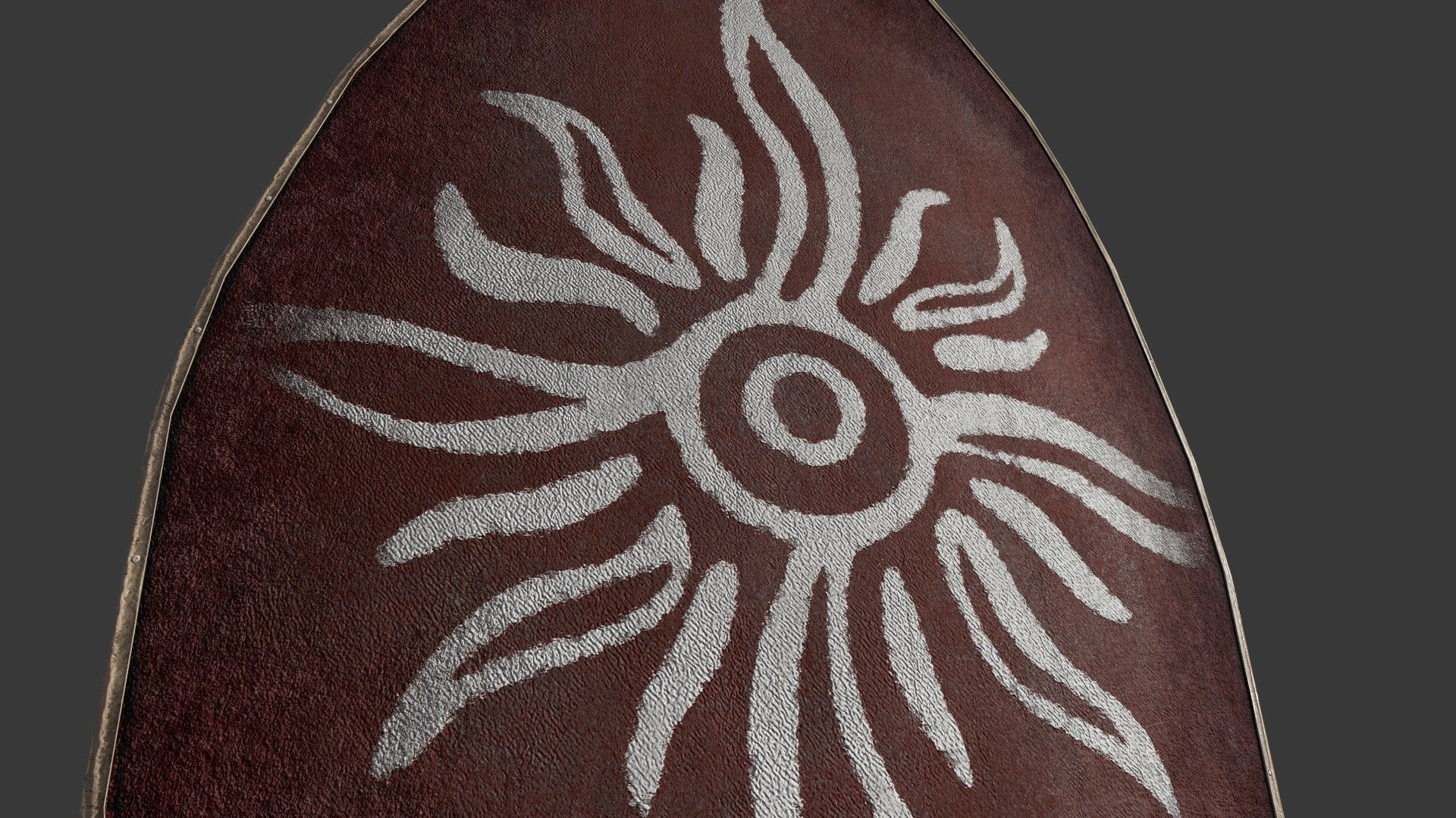 Slavic ellipse leather shield-painted red with Sun symbol Low-poly 3D model_4