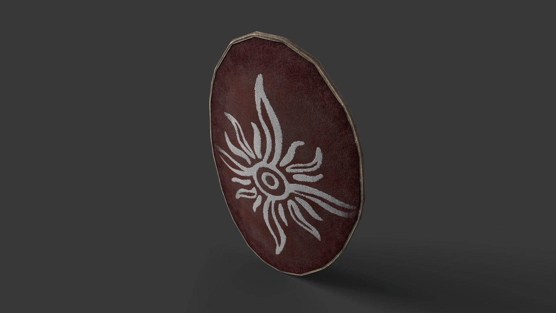 Slavic ellipse leather shield-painted red with Sun symbol Low-poly 3D model_5