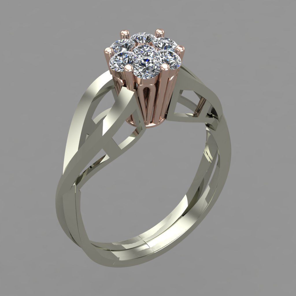 Rose Gold Diamond Ring 3D print model 3D print model_5