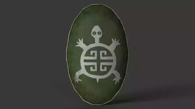 Slavic ellipse leather shield-painted green with turtle symbol 