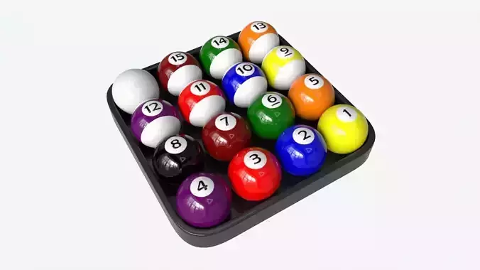 Billiard Pool Ball Set with Tray 3D model