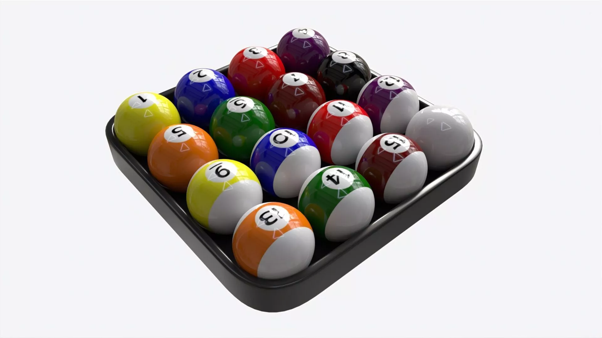Billiard Pool Ball Set with Tray 3D model