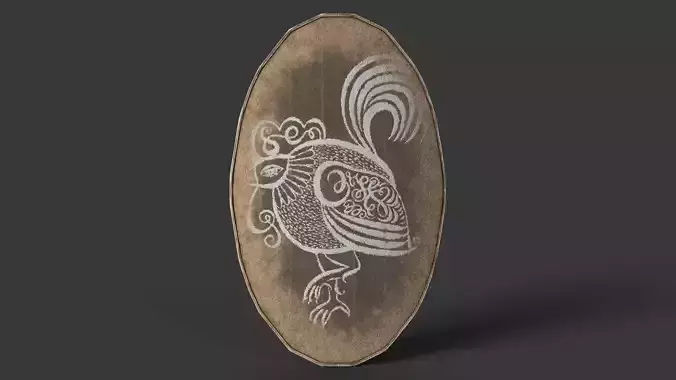Slavic ellipse leather shield-painted white with rooster symbol