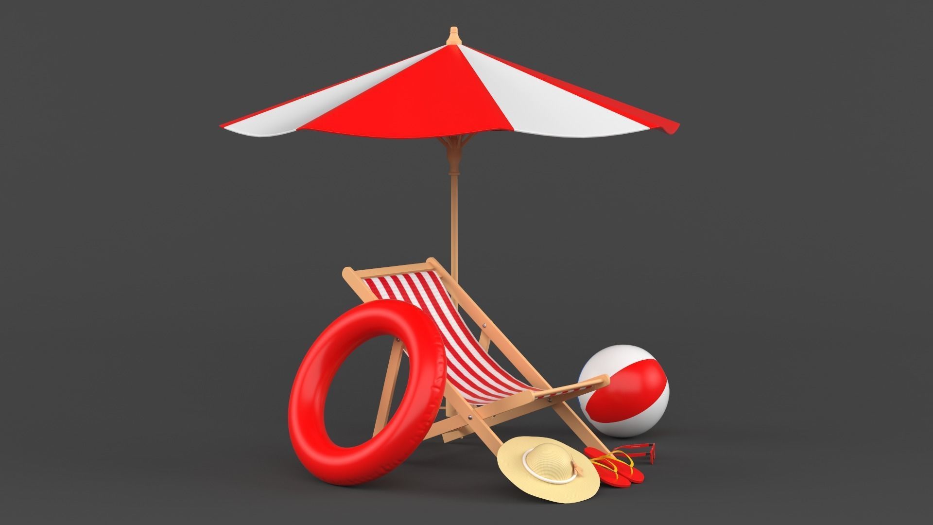 Beach Umbrella and Chair 3D model_5