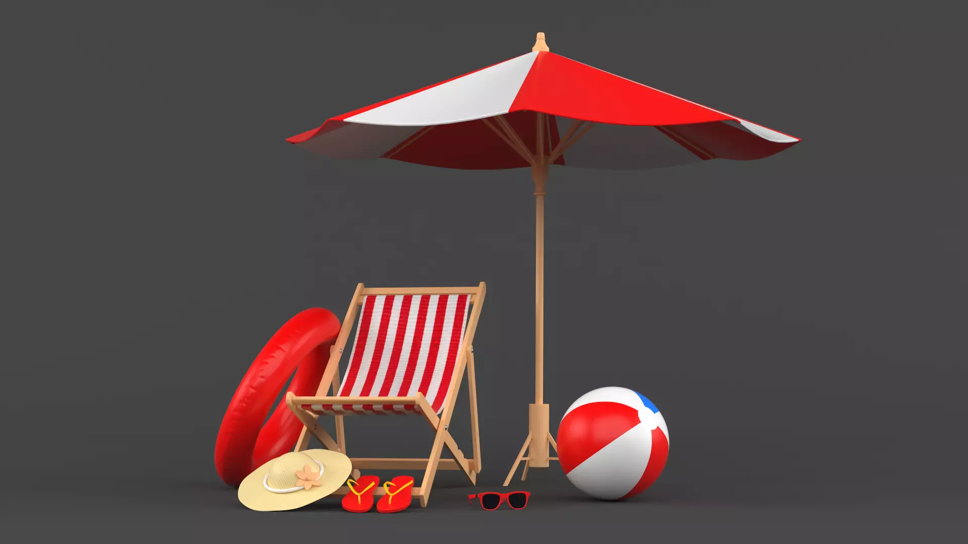 Beach Umbrella and Chair 3D model_0
