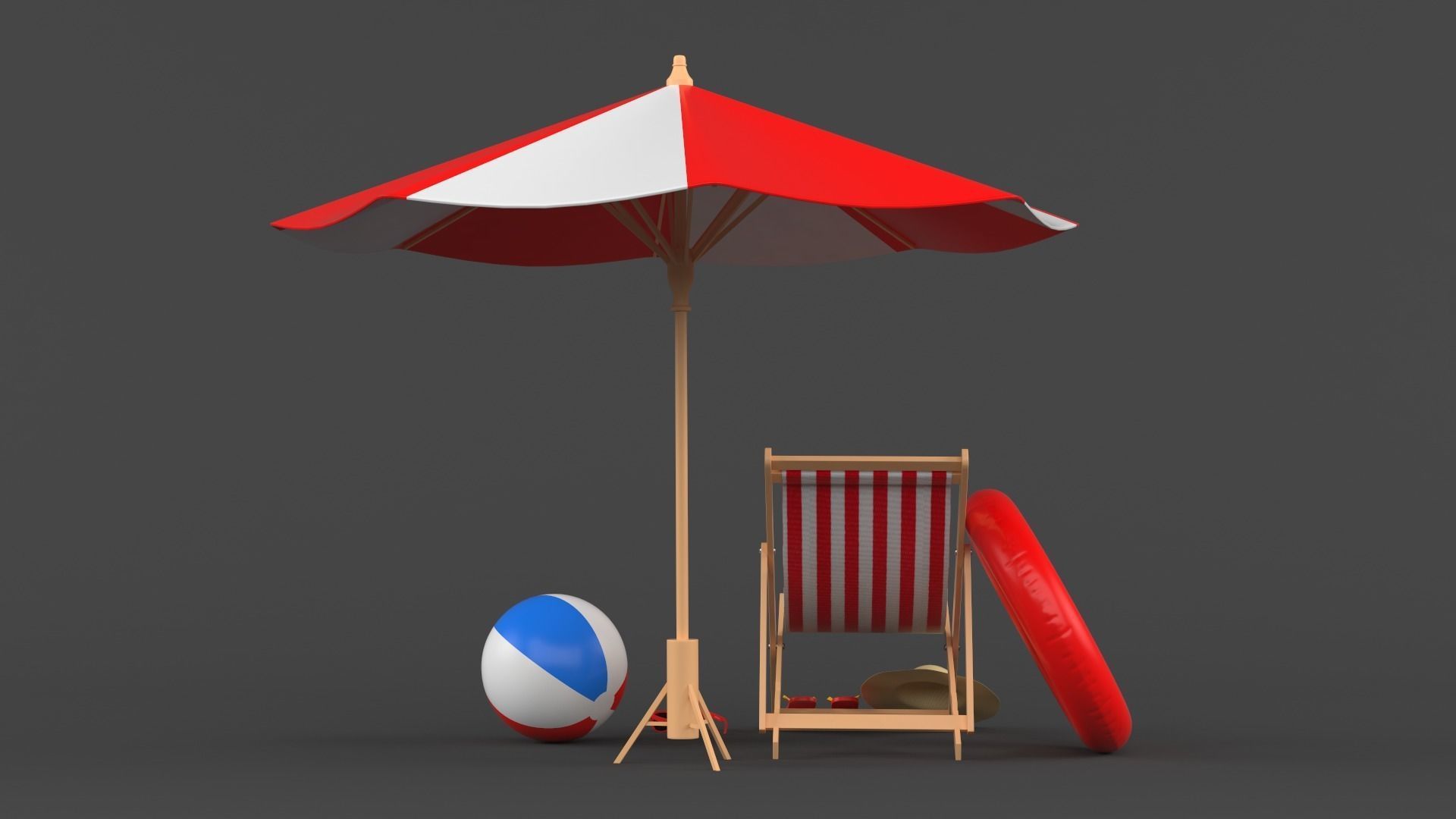 Beach Umbrella and Chair 3D model_3