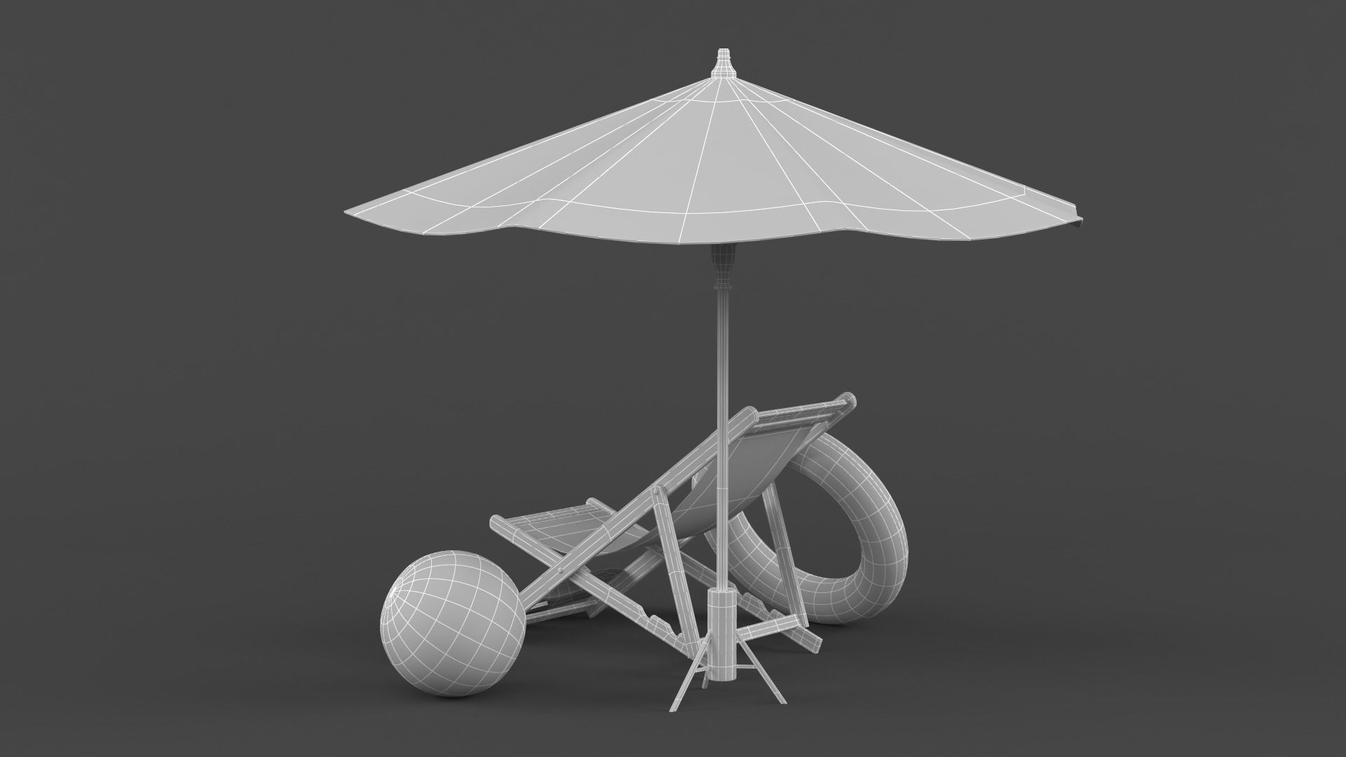 Beach Umbrella and Chair 3D model_9