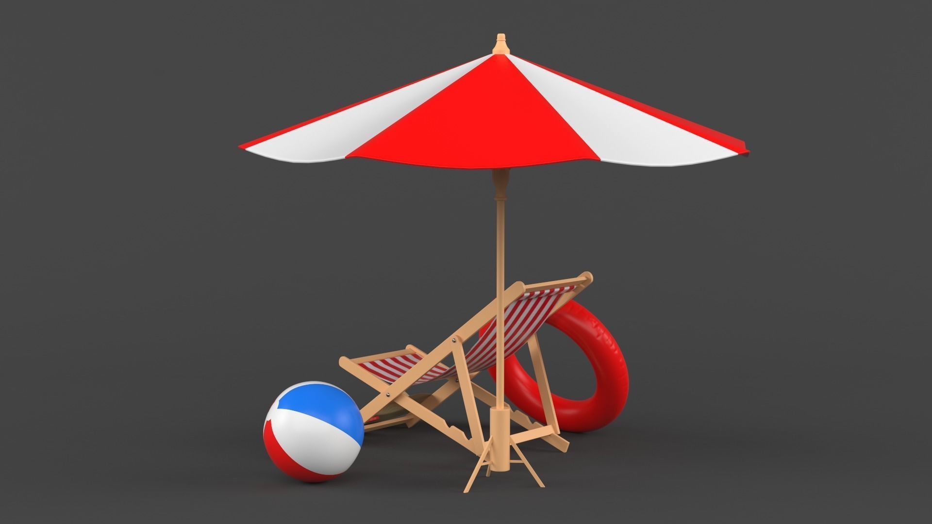 Beach Umbrella and Chair 3D model_2