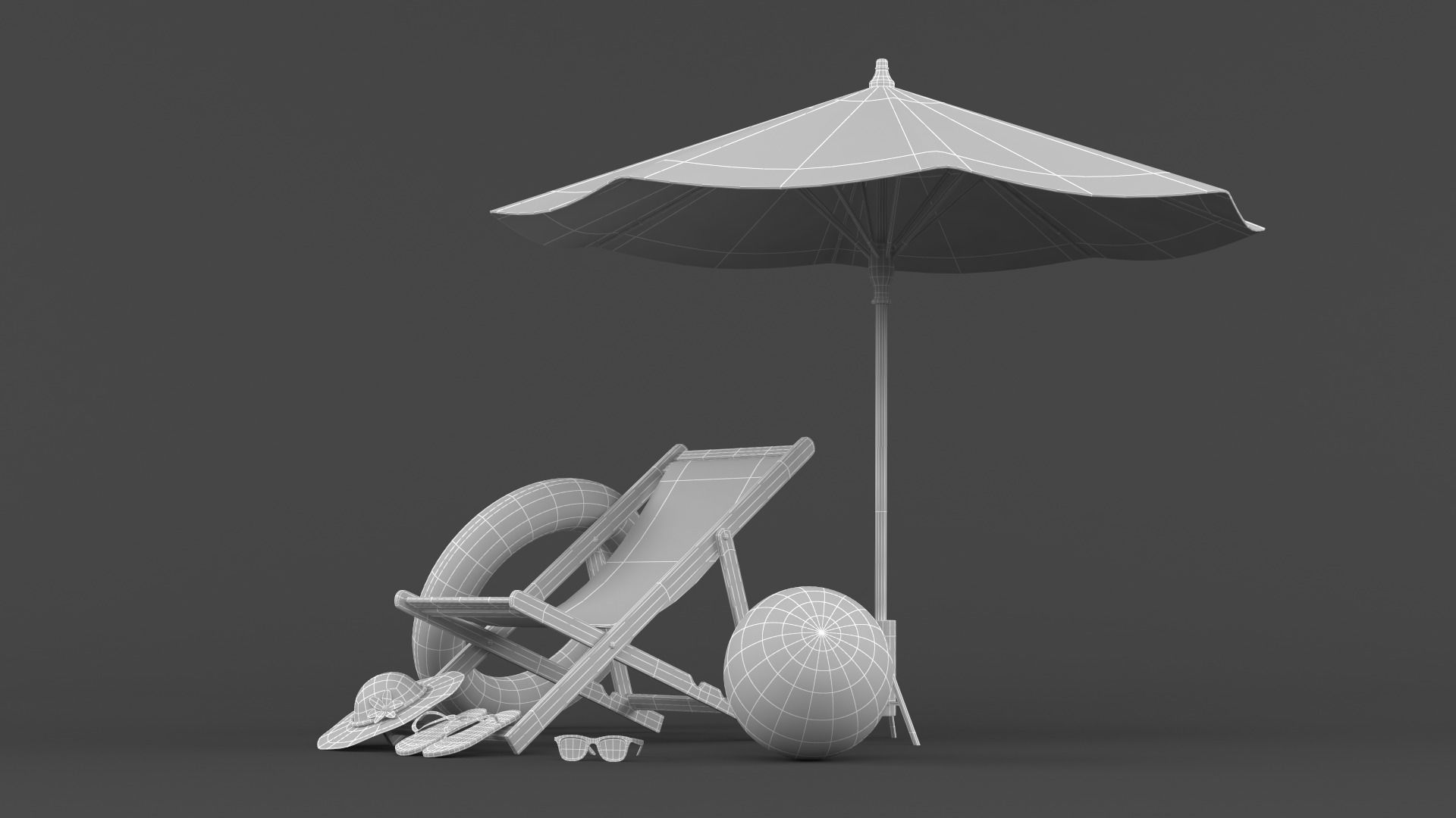 Beach Umbrella and Chair 3D model_8