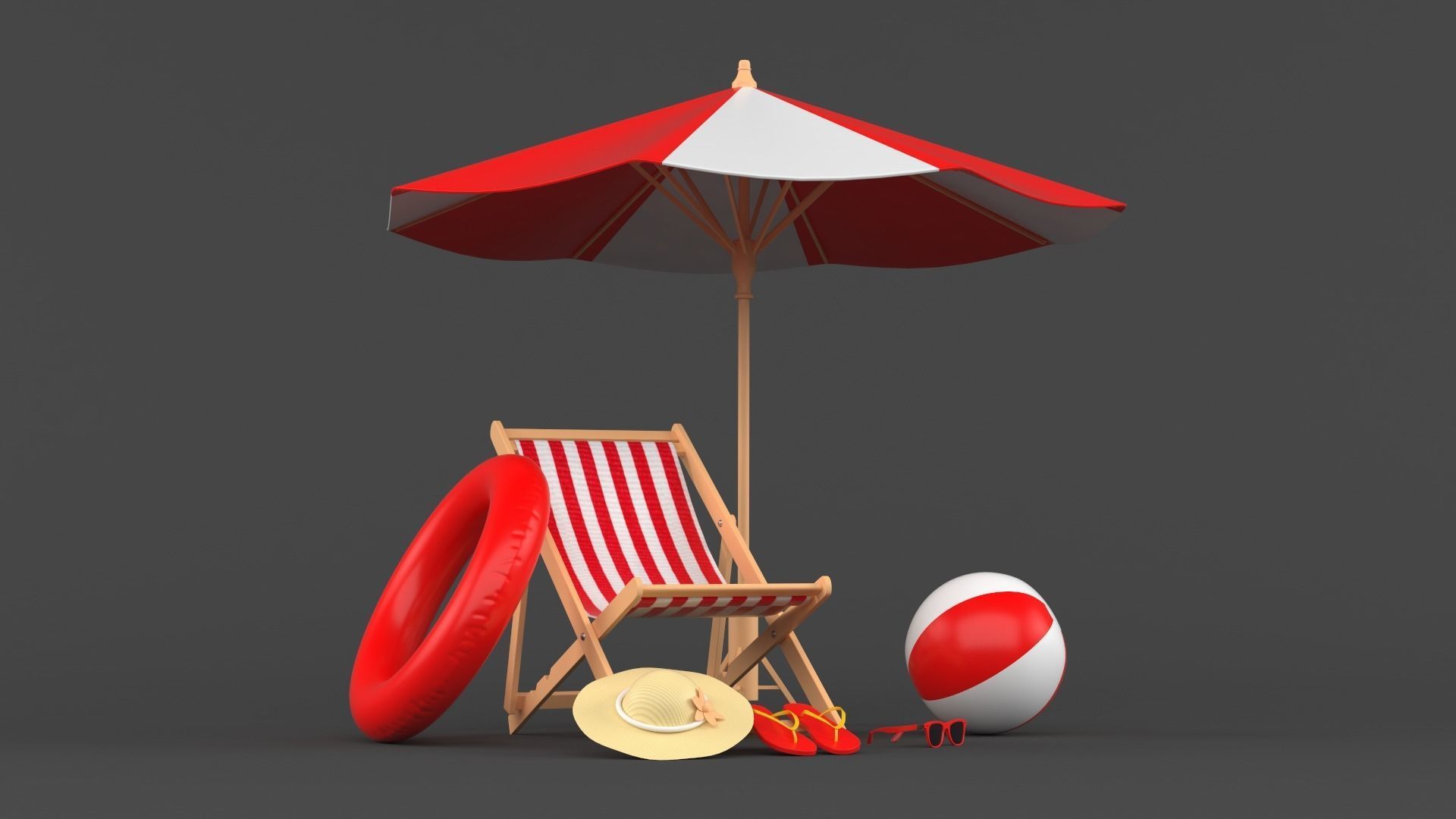 Beach Umbrella and Chair 3D model_6