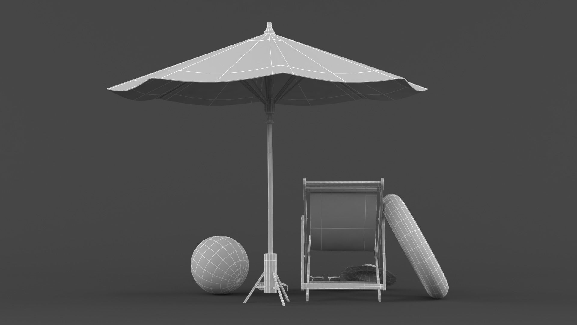 Beach Umbrella and Chair 3D model_10