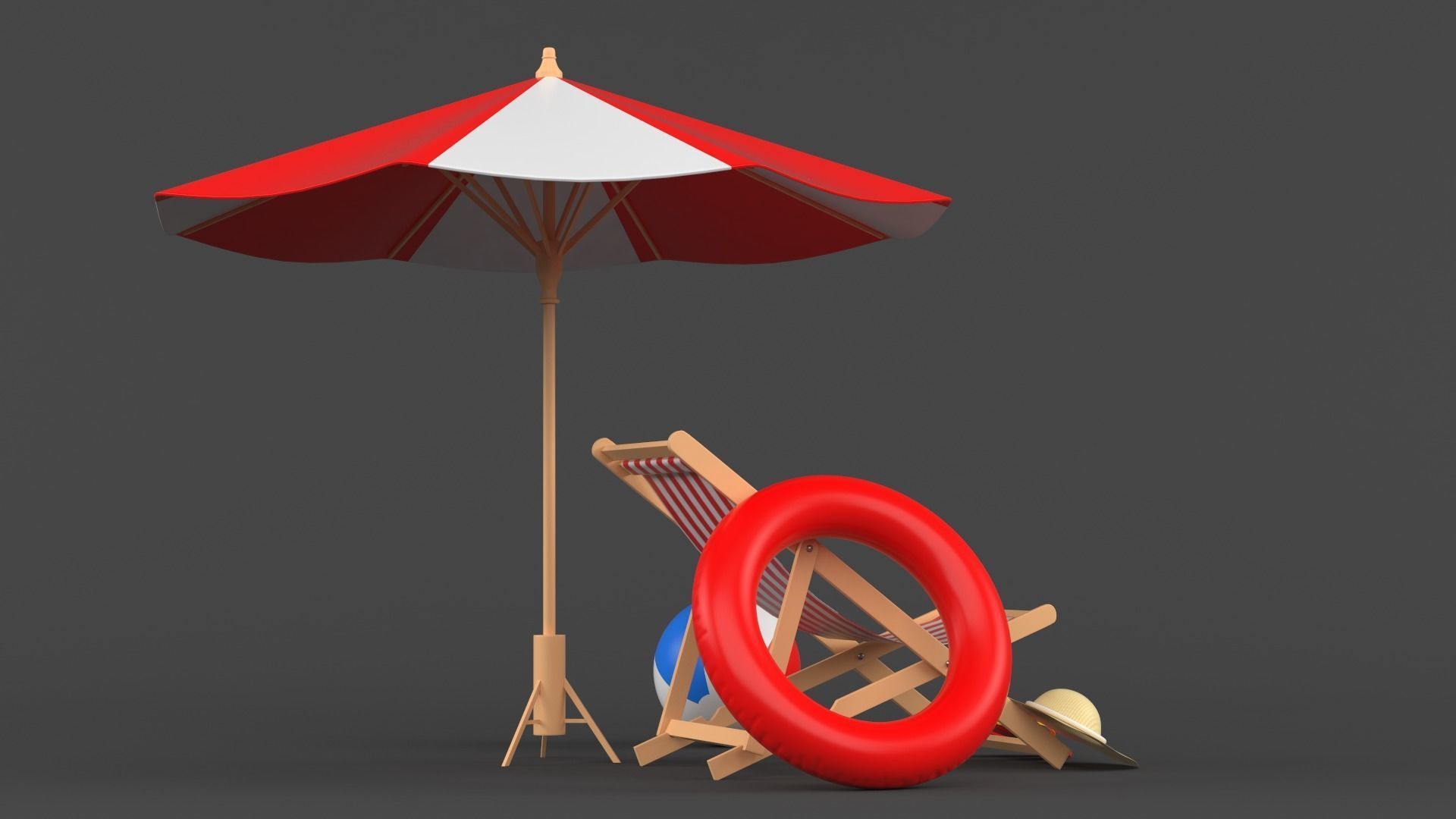 Beach Umbrella and Chair 3D model_4