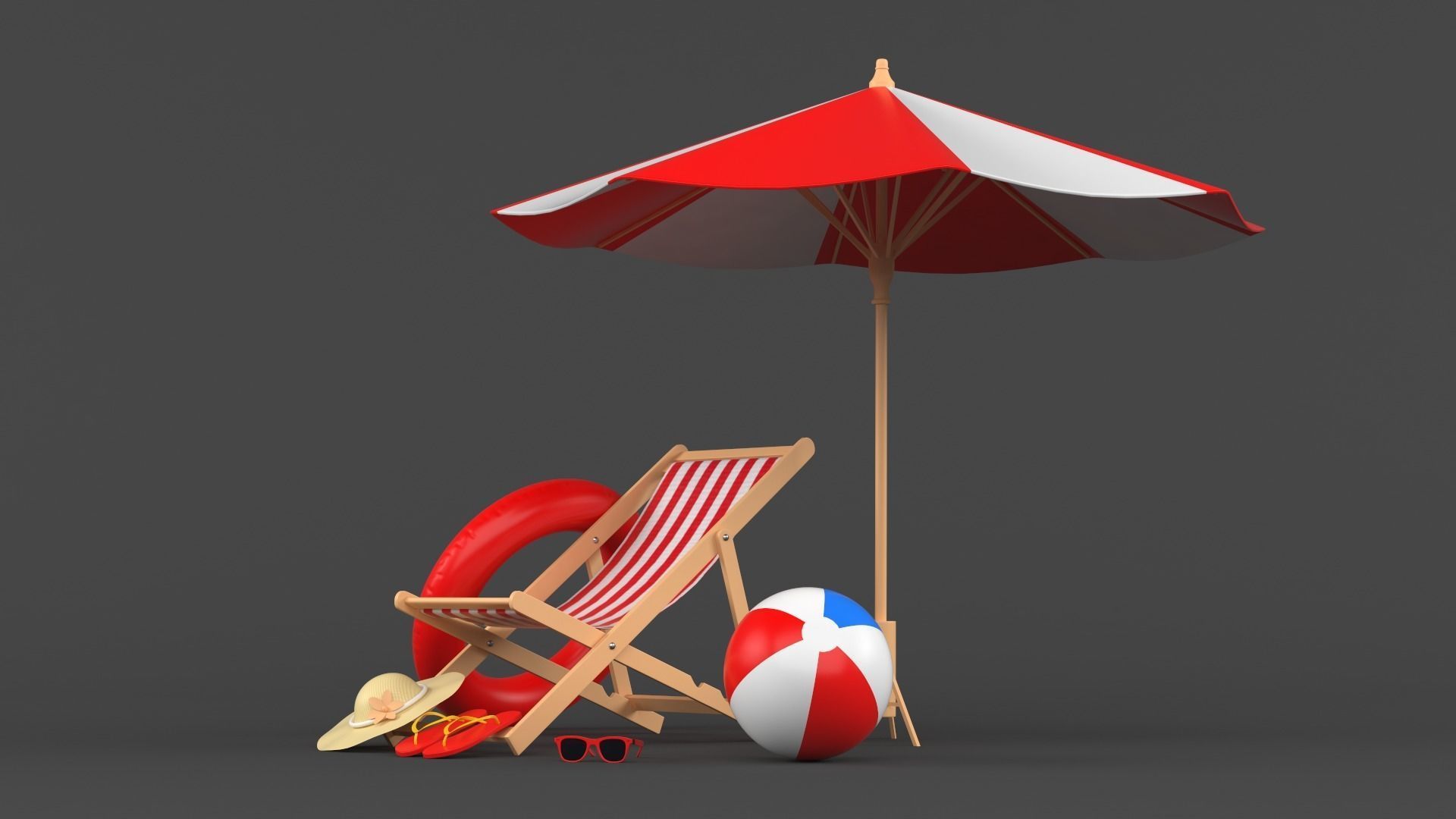 Beach Umbrella and Chair 3D model_1