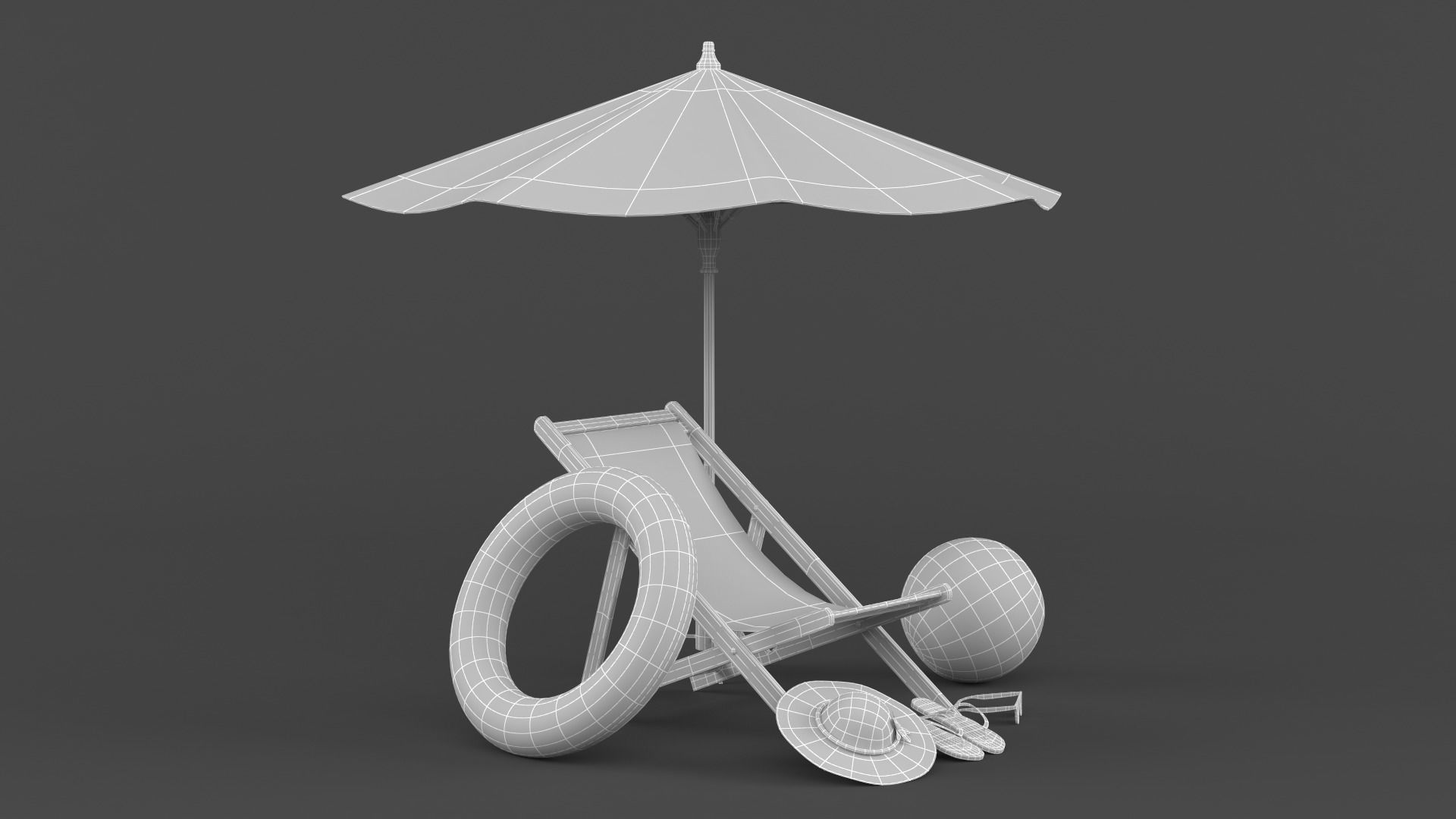 Beach Umbrella and Chair 3D model_12
