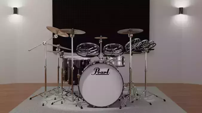 Drums Pearl Full Set with Cymbals and Rototoms  Studio Version 3D model