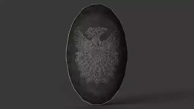 Slavic ellipse leather shield-painted black with peacock symbol