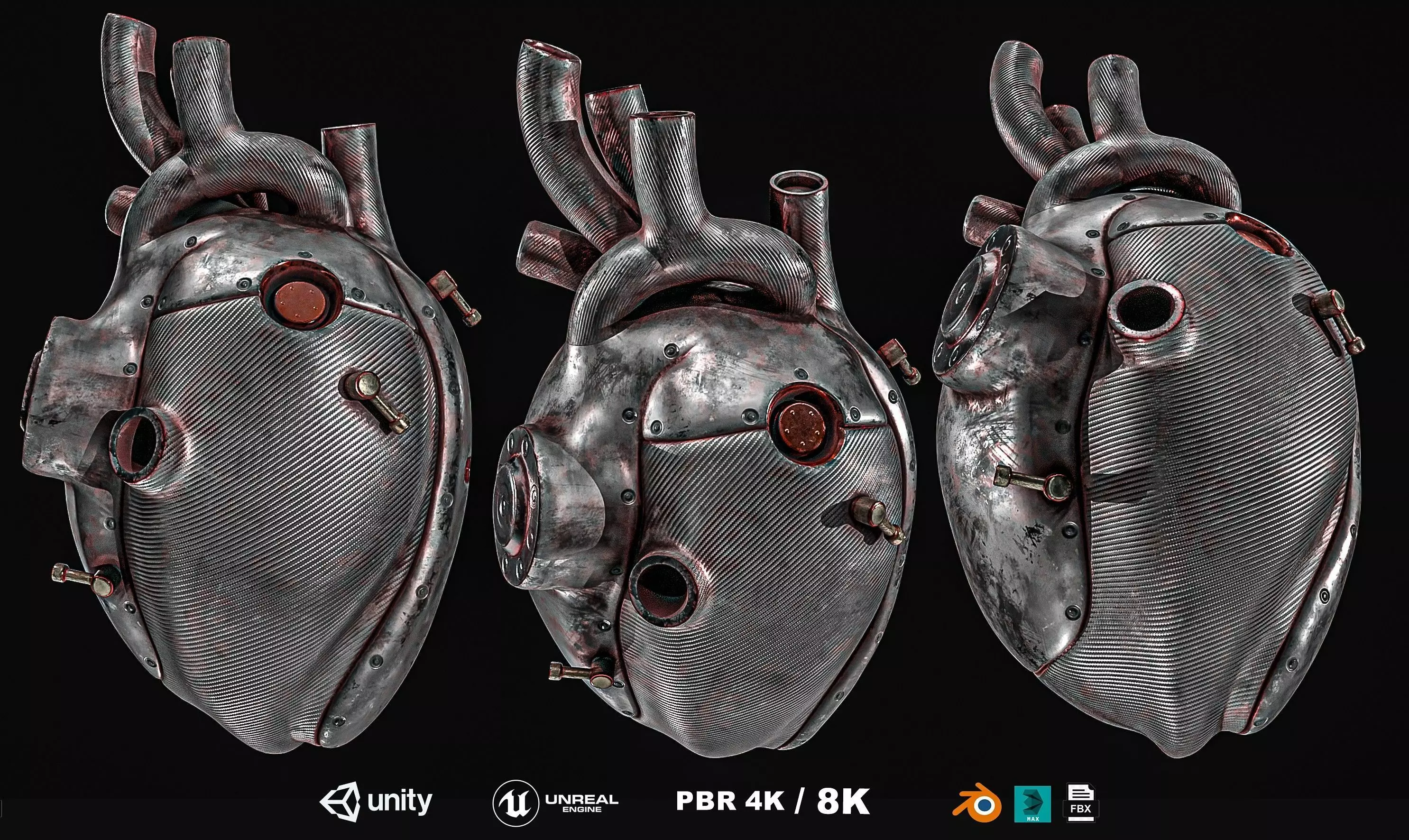 Sci-fi Steel Heart Low-poly 3D model_0