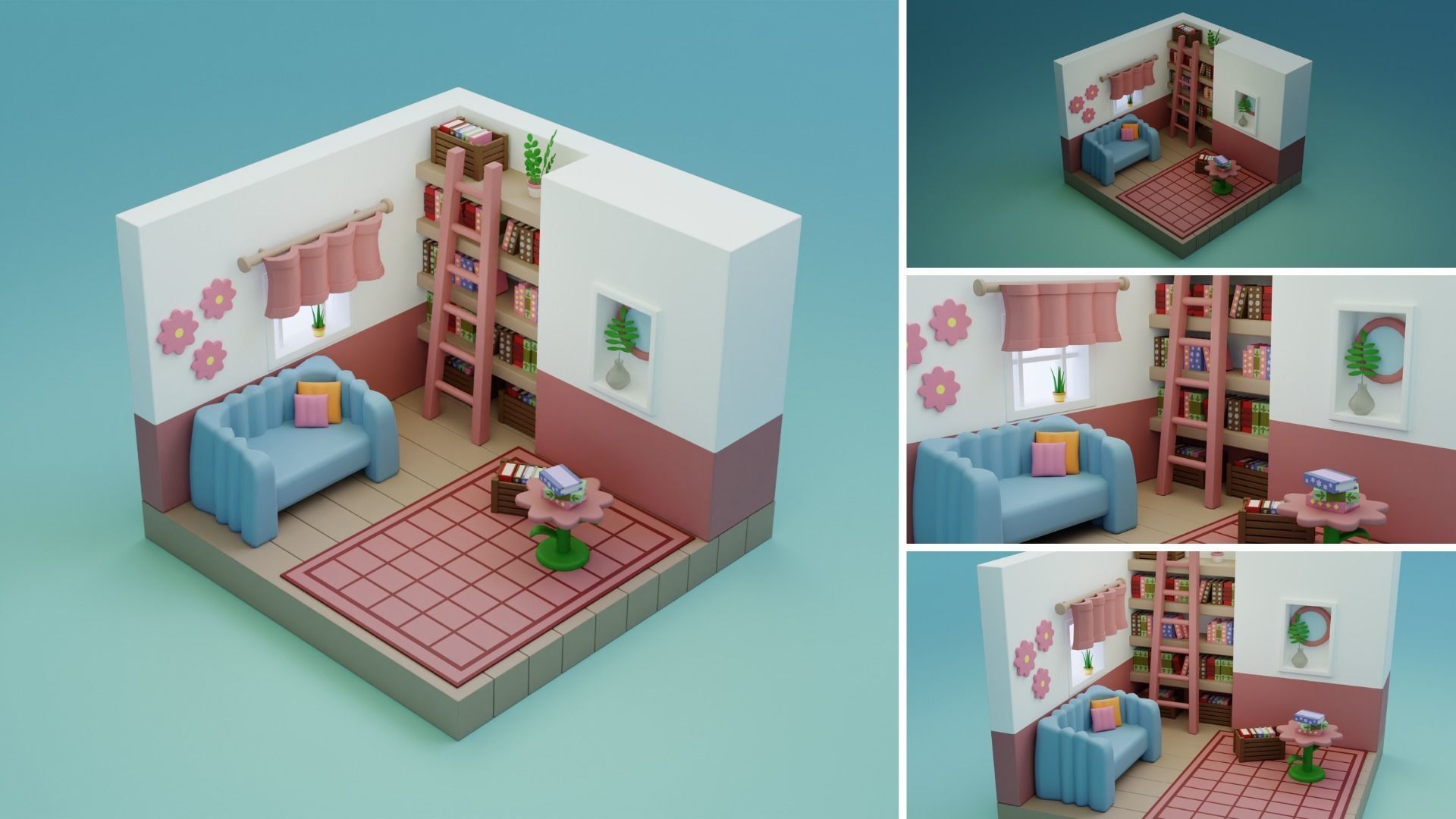 3D model Cozy Cartoon Rooms Interior VR / AR / low-poly | CGTrader