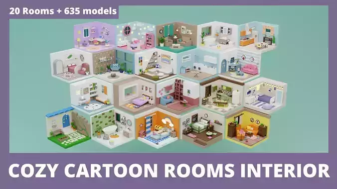 Cozy Cartoon Rooms Interior Low-poly 3D model