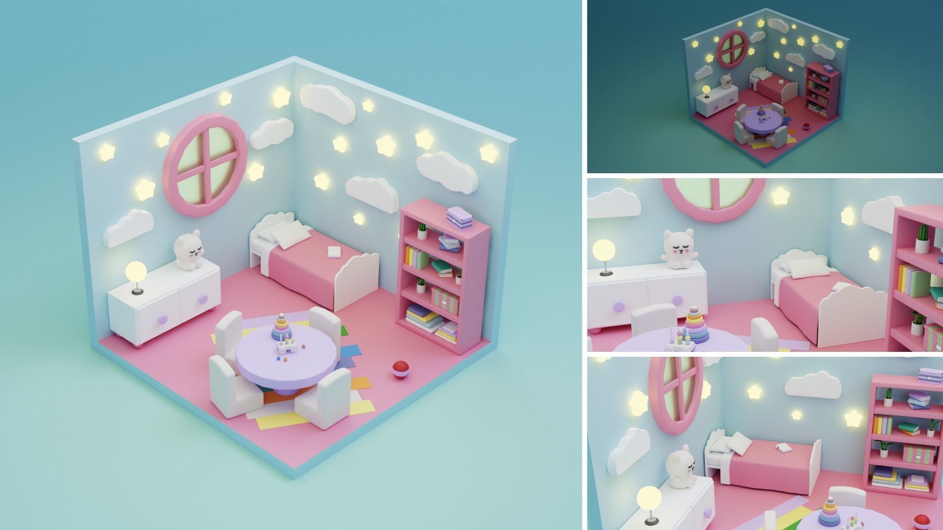 3D model Cozy Cartoon Rooms Interior VR / AR / low-poly | CGTrader