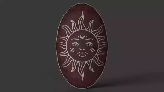 Slavic ellipse leather shield-painted red with Sun symbol Low-poly 3D model