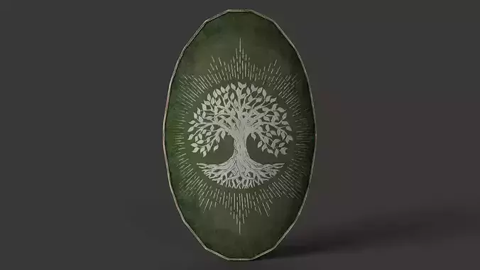 Slavic ellipse leather shield-painted green with trees symbol