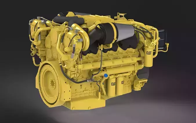 Caterpillar C32 ACERT V12 diesel engine Low-poly 3D model