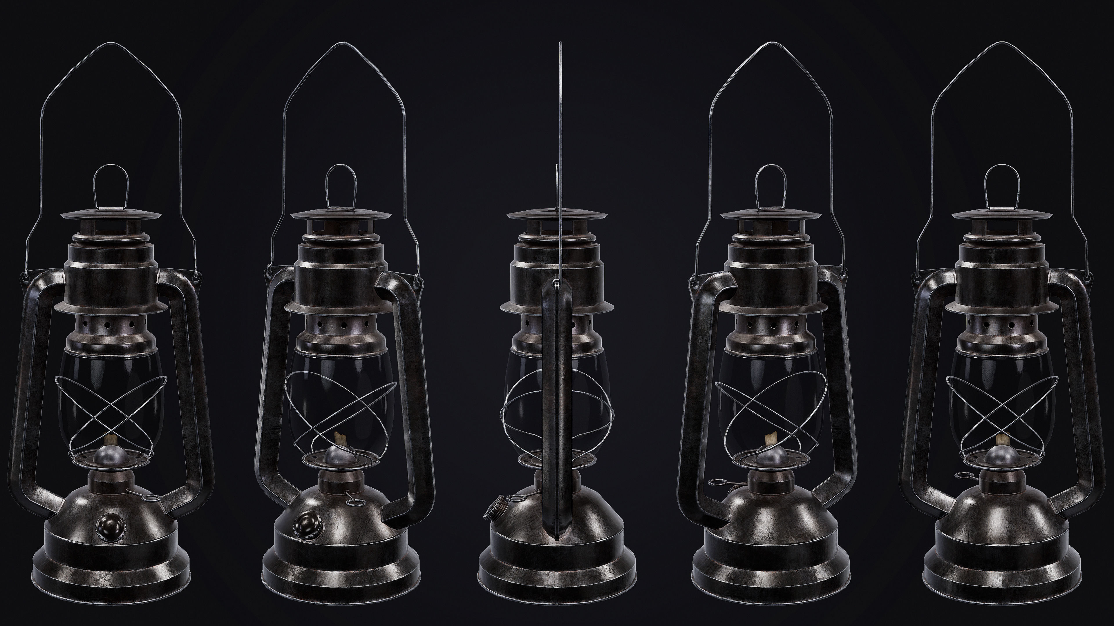Mine Oil Lamp Lantern Low-poly 3D model_8