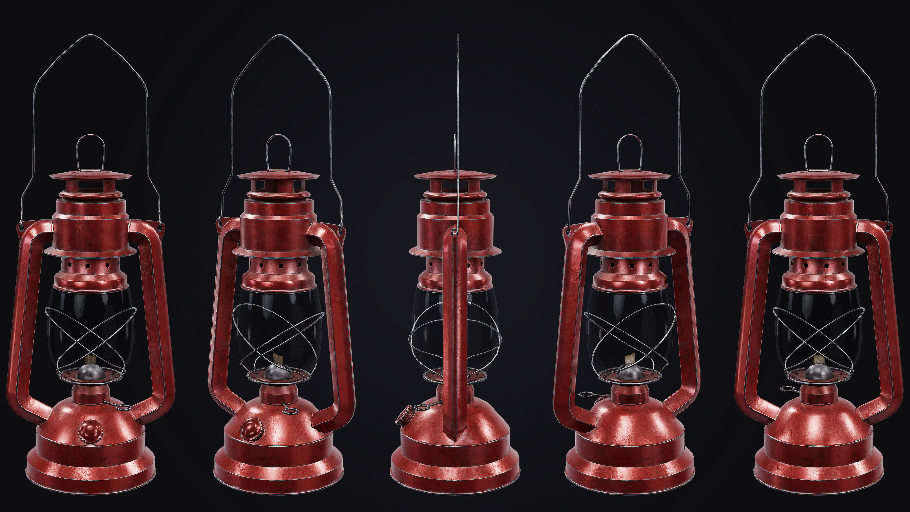 Mine Oil Lamp Lantern Low-poly 3D model_3