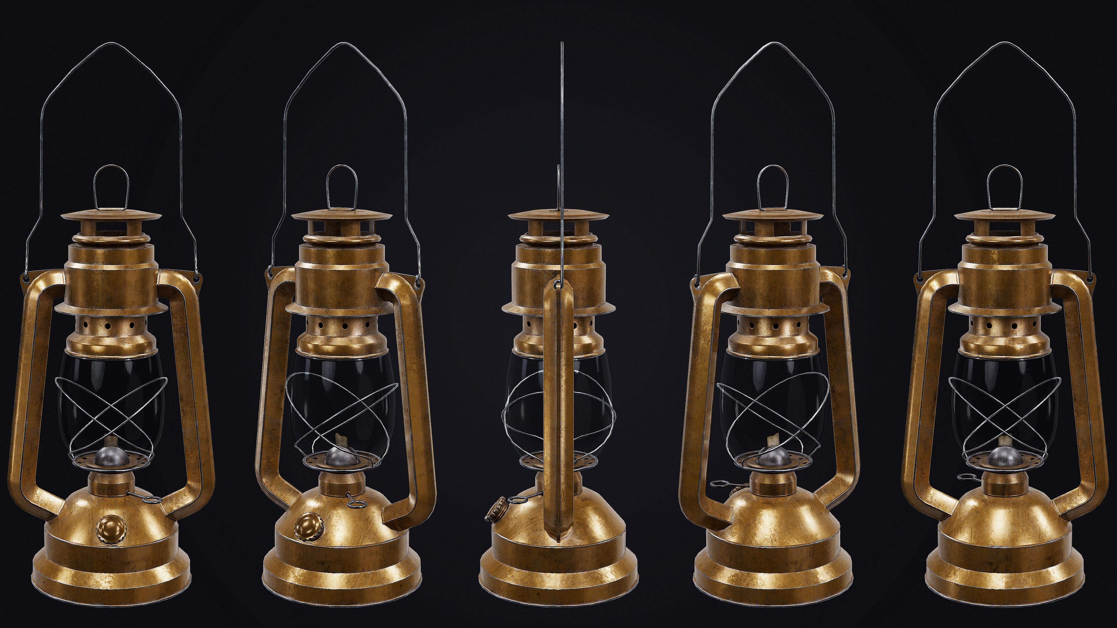 Mine Oil Lamp Lantern Low-poly 3D model_6