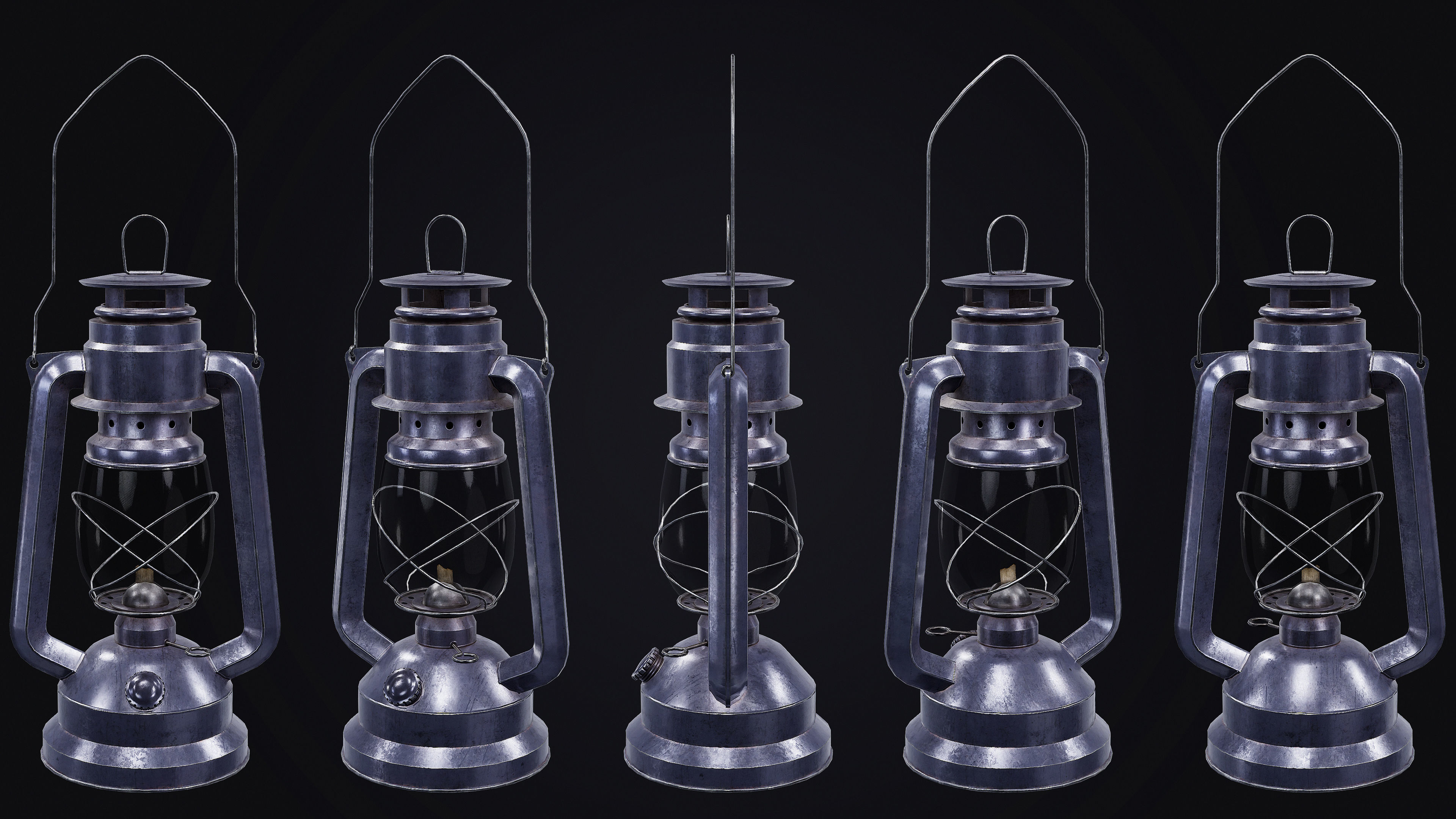 Mine Oil Lamp Lantern Low-poly 3D model_4