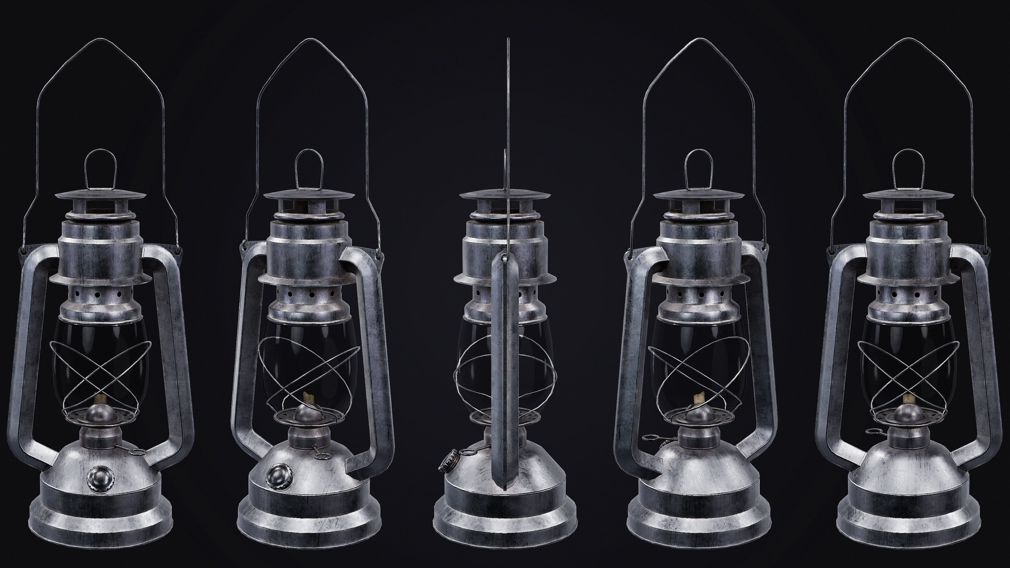 Mine Oil Lamp Lantern Low-poly 3D model_2