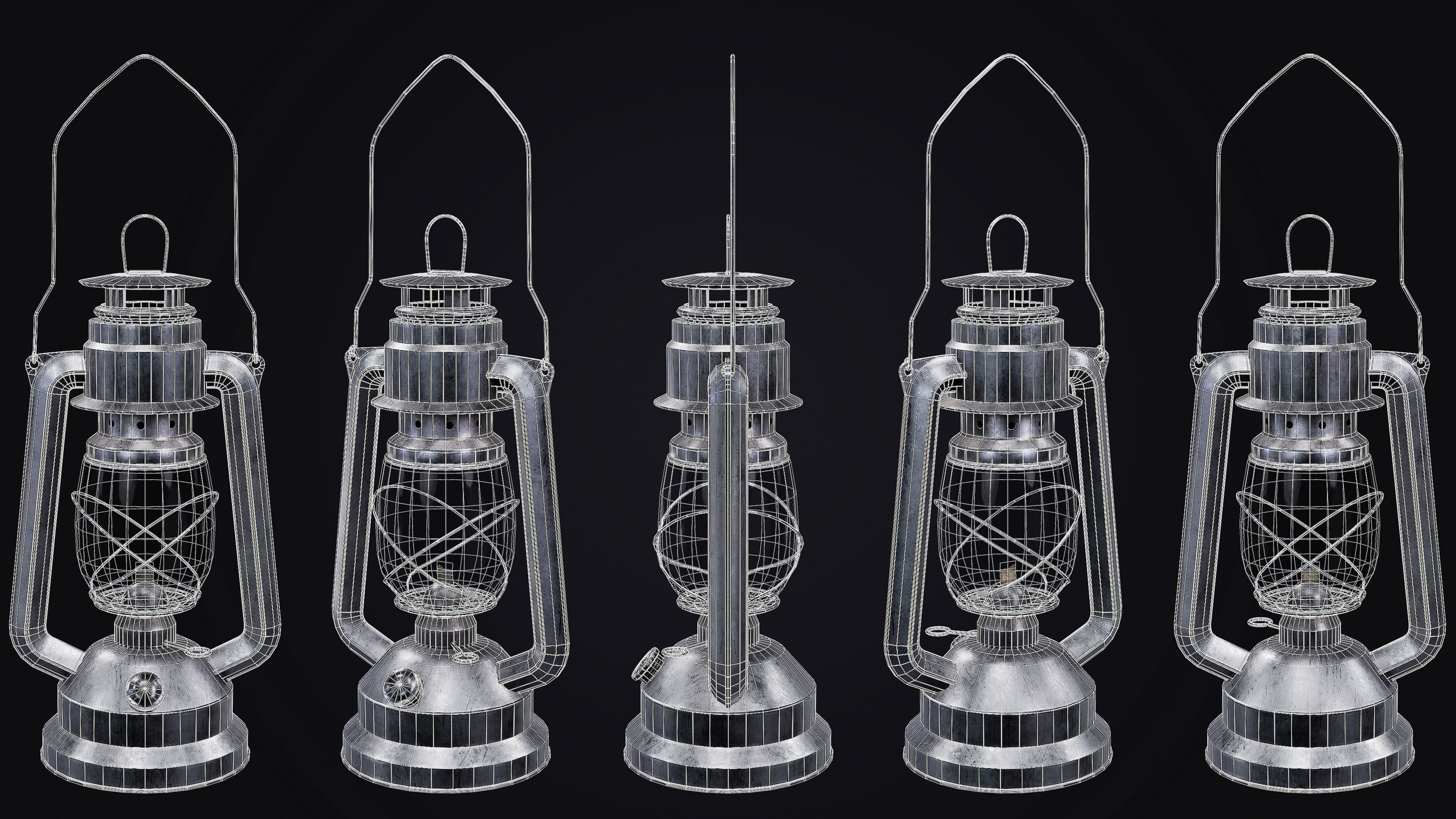 Mine Oil Lamp Lantern Low-poly 3D model_9