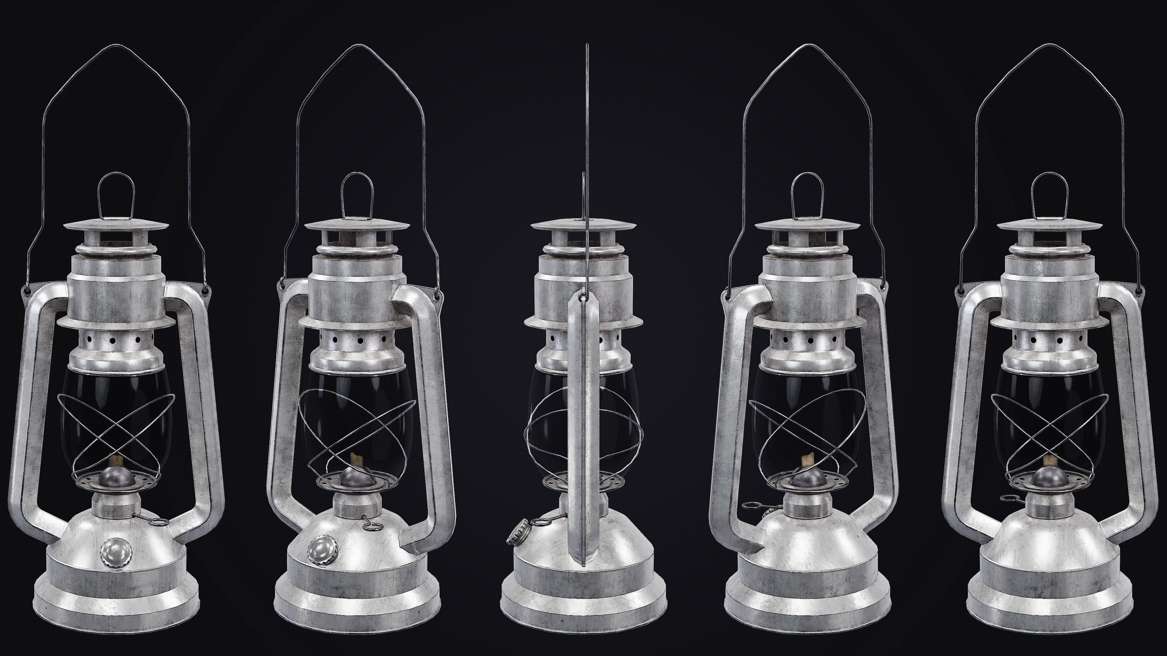 Mine Oil Lamp Lantern Low-poly 3D model_7