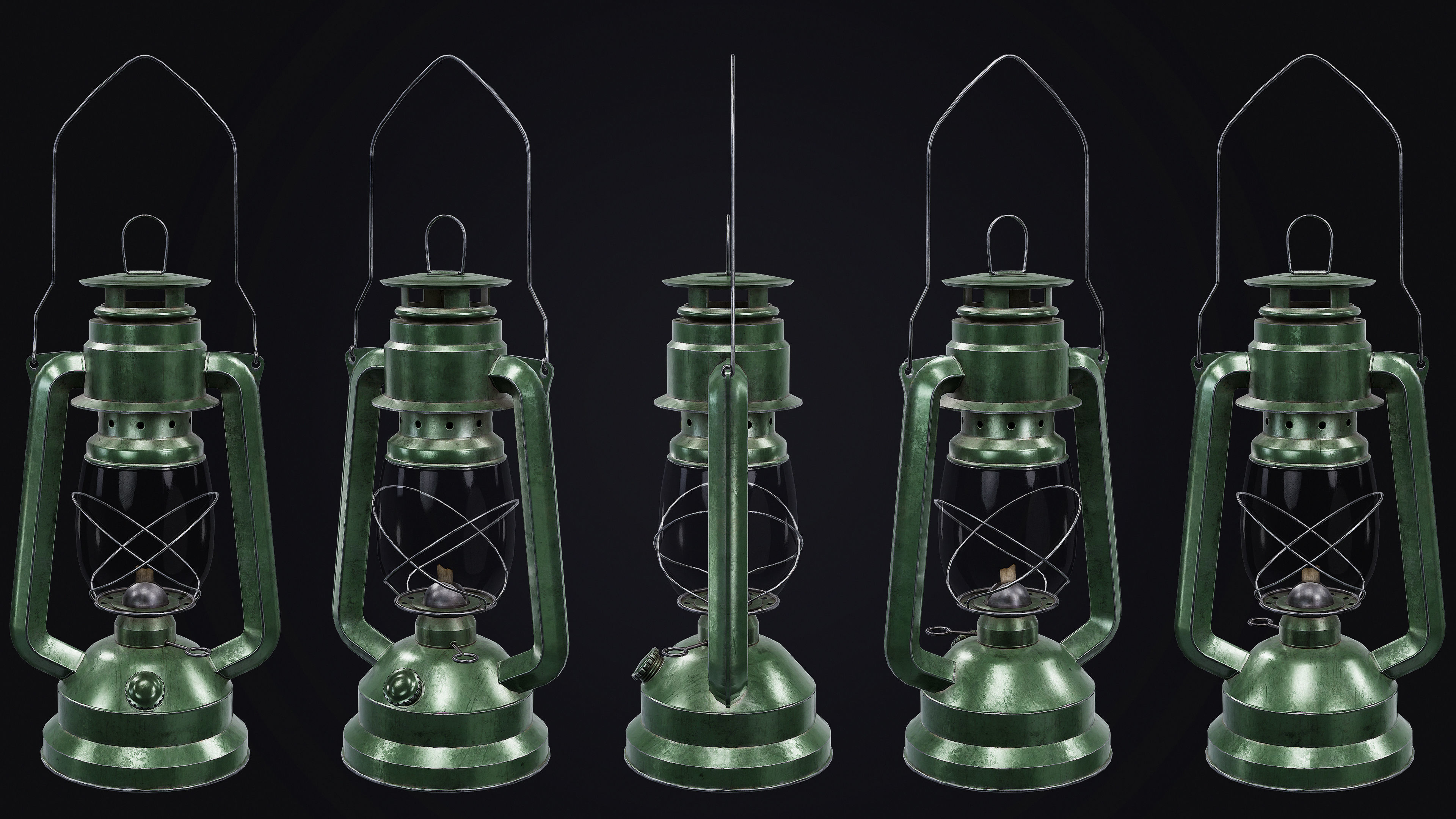 Mine Oil Lamp Lantern Low-poly 3D model_5