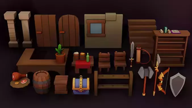Tavern Low poly models Low-poly 3D model