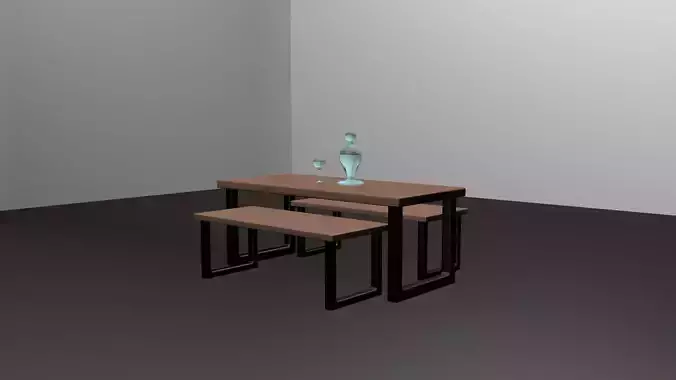 3d wooden table with benches