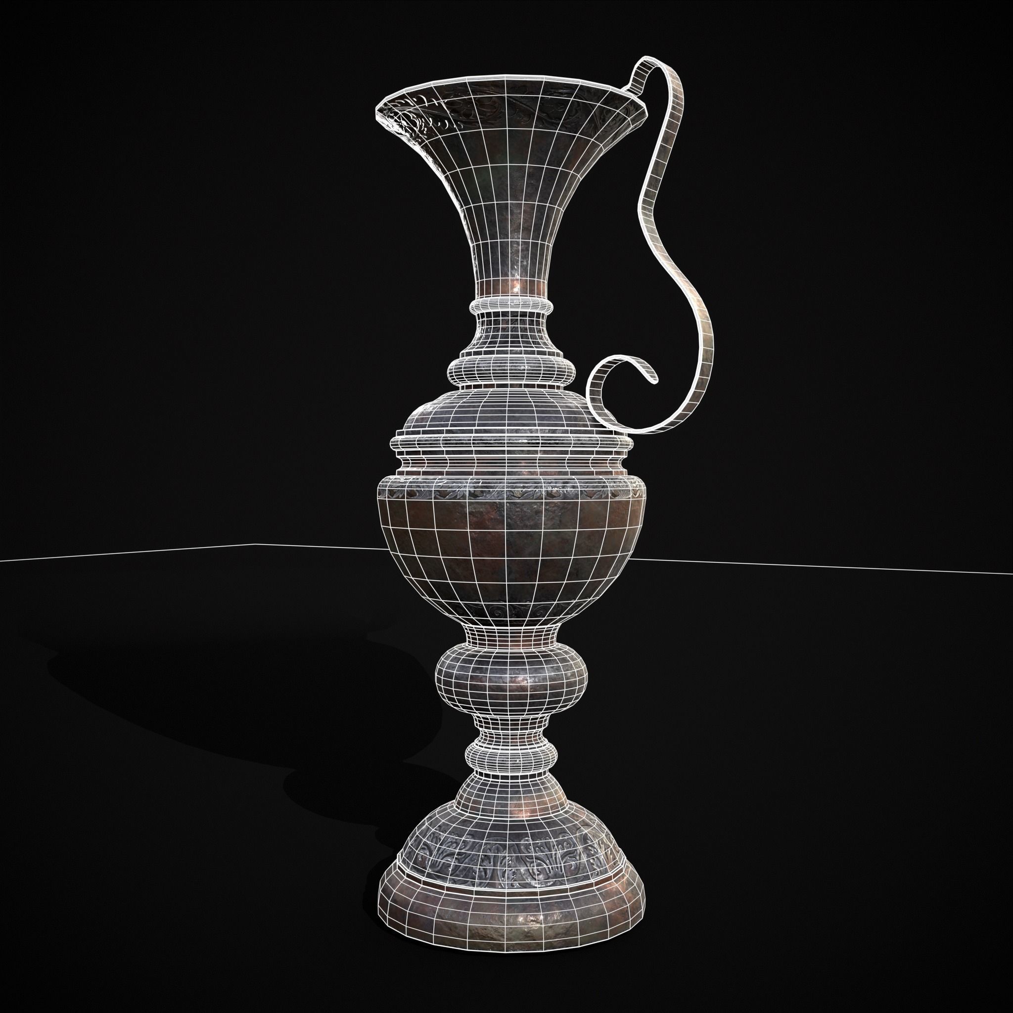 Medieval Elegant Pewter Pitcher Low-poly 3D model_38