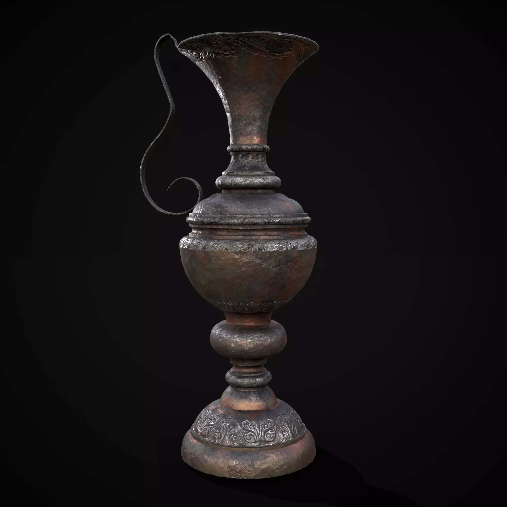 Medieval Elegant Pewter Pitcher Low-poly 3D model_0