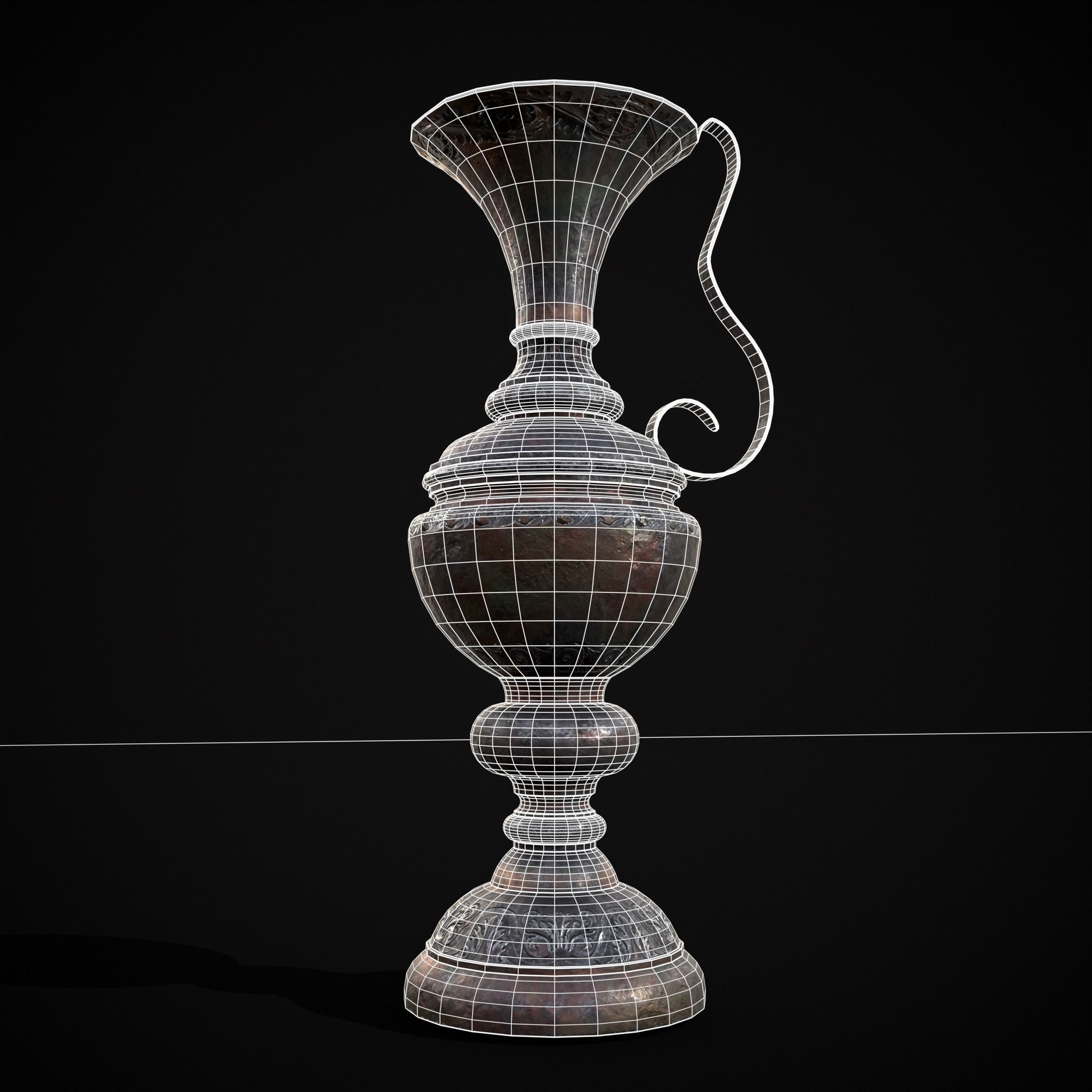Medieval Elegant Pewter Pitcher Low-poly 3D model_4