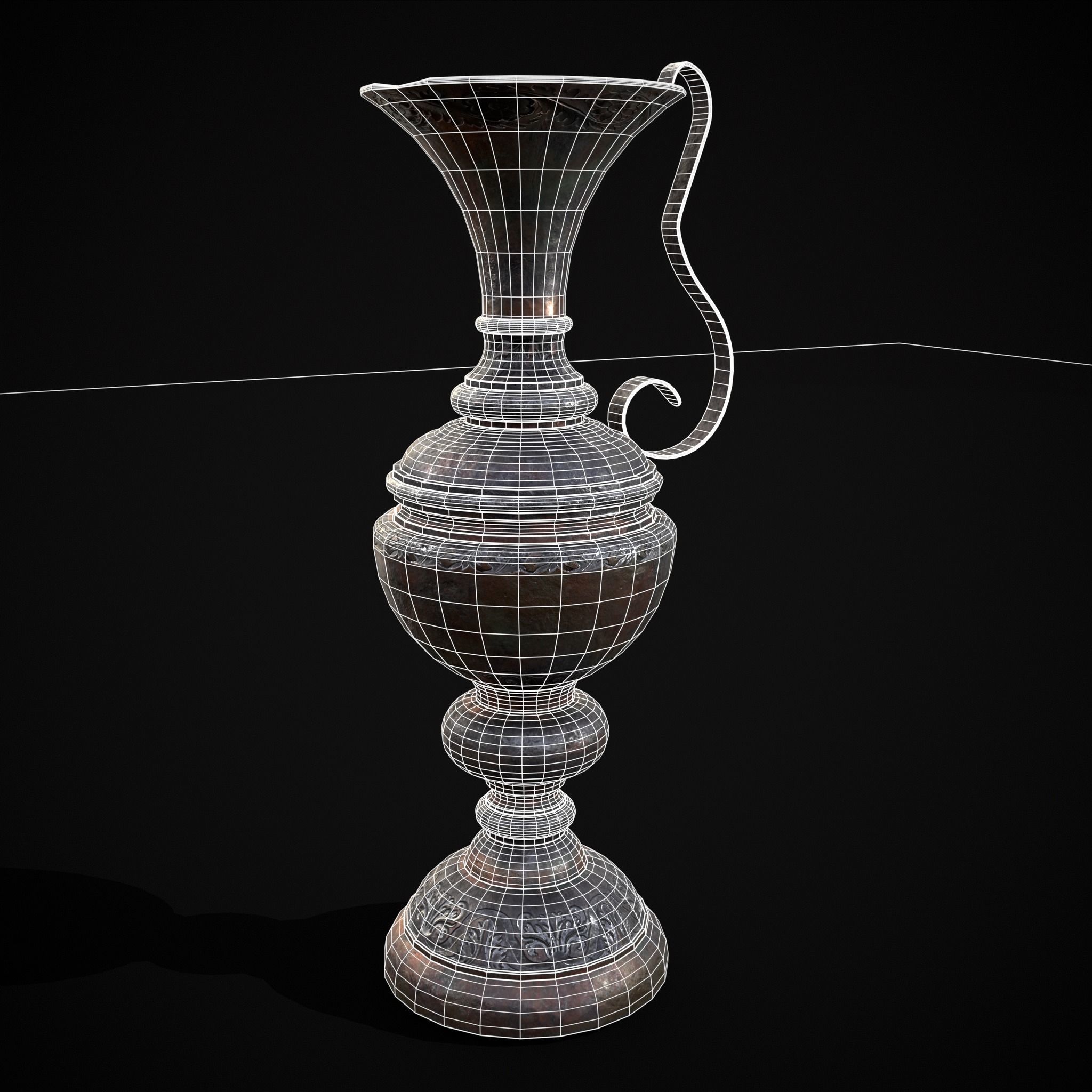 Medieval Elegant Pewter Pitcher Low-poly 3D model_24