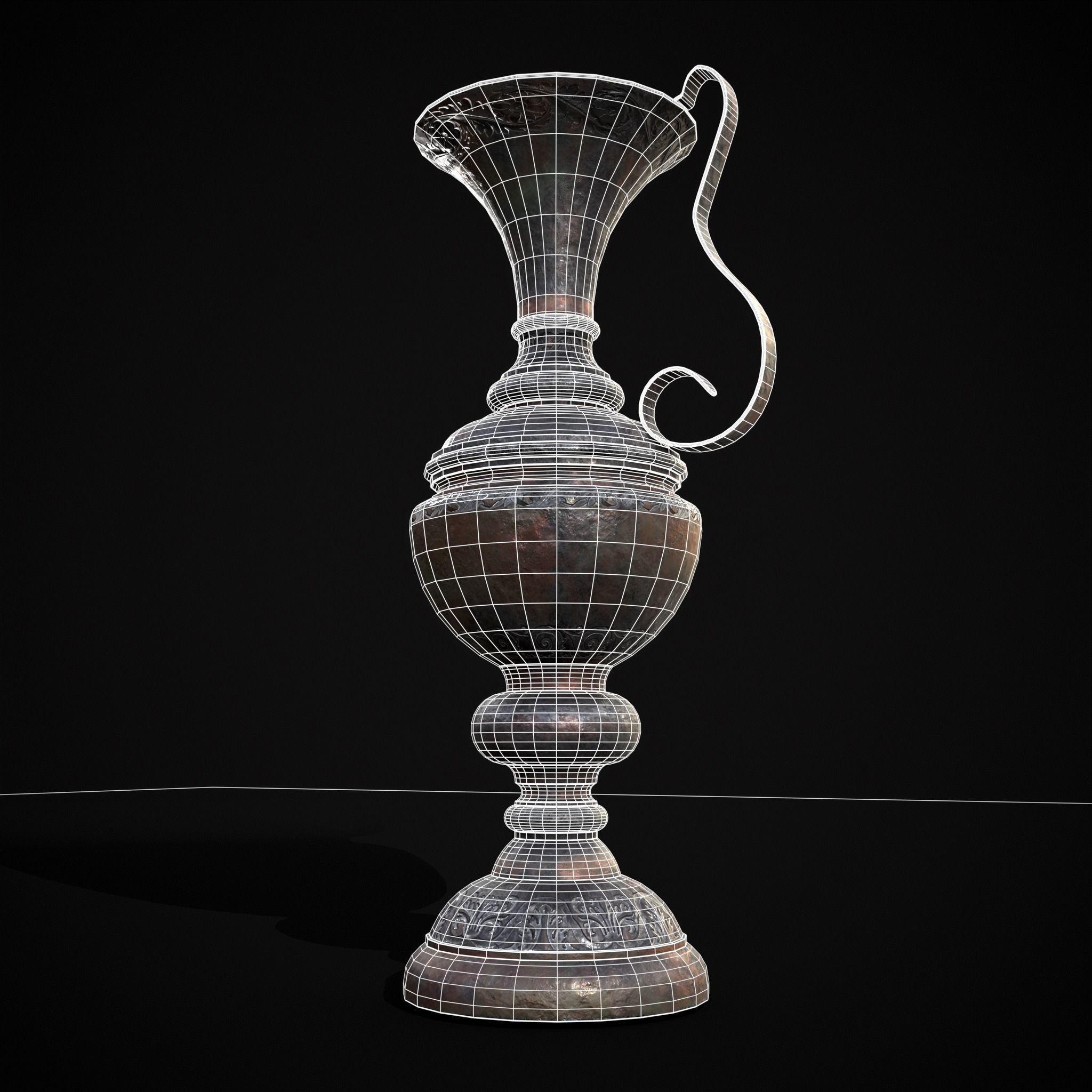 Medieval Elegant Pewter Pitcher Low-poly 3D model_30