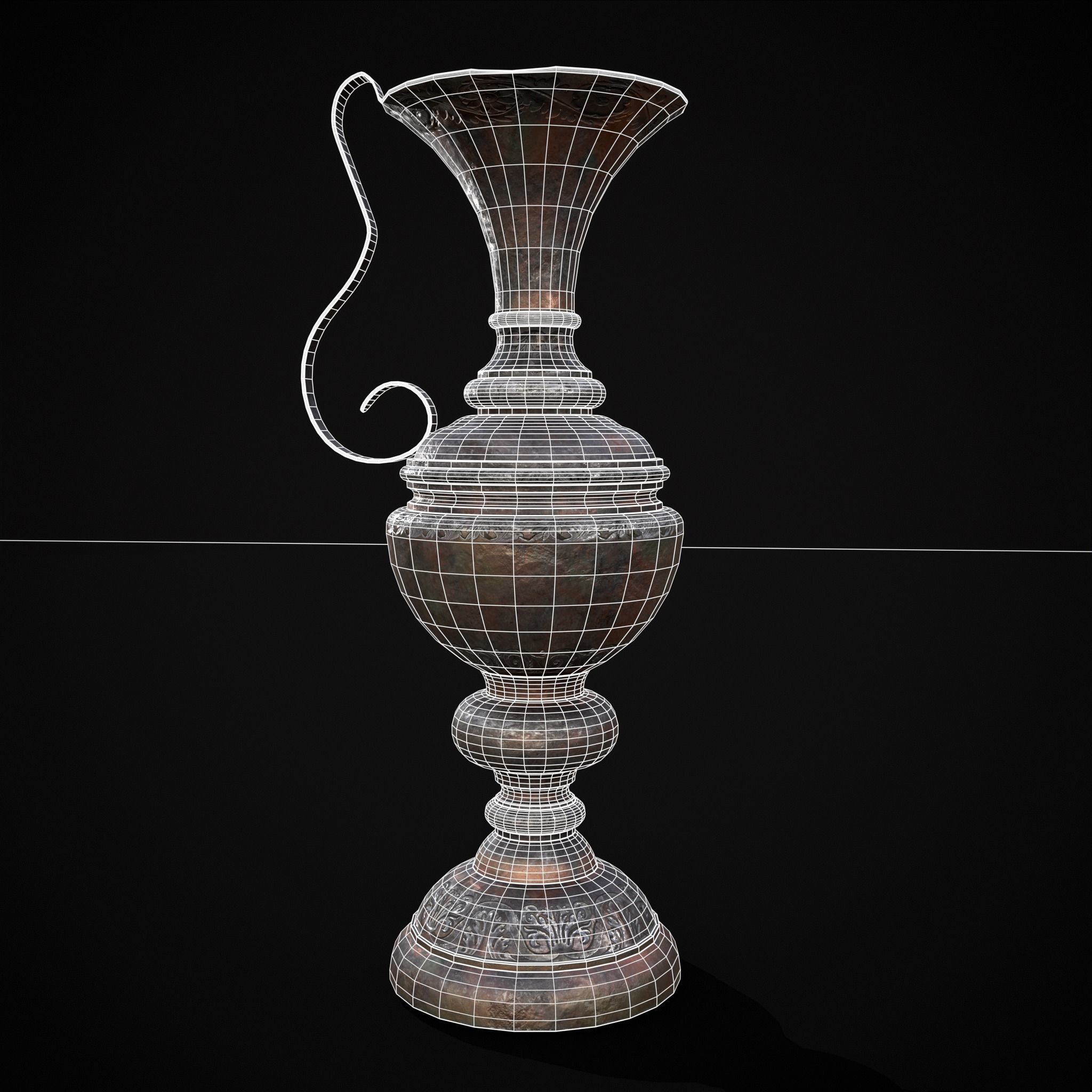 Medieval Elegant Pewter Pitcher Low-poly 3D model_2