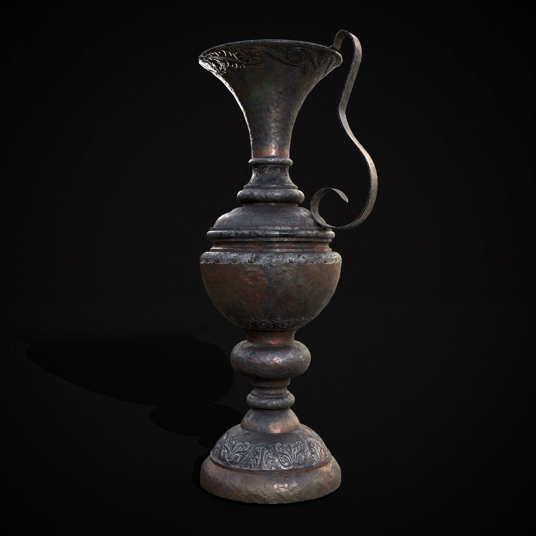 Medieval Elegant Pewter Pitcher Low-poly 3D model_37