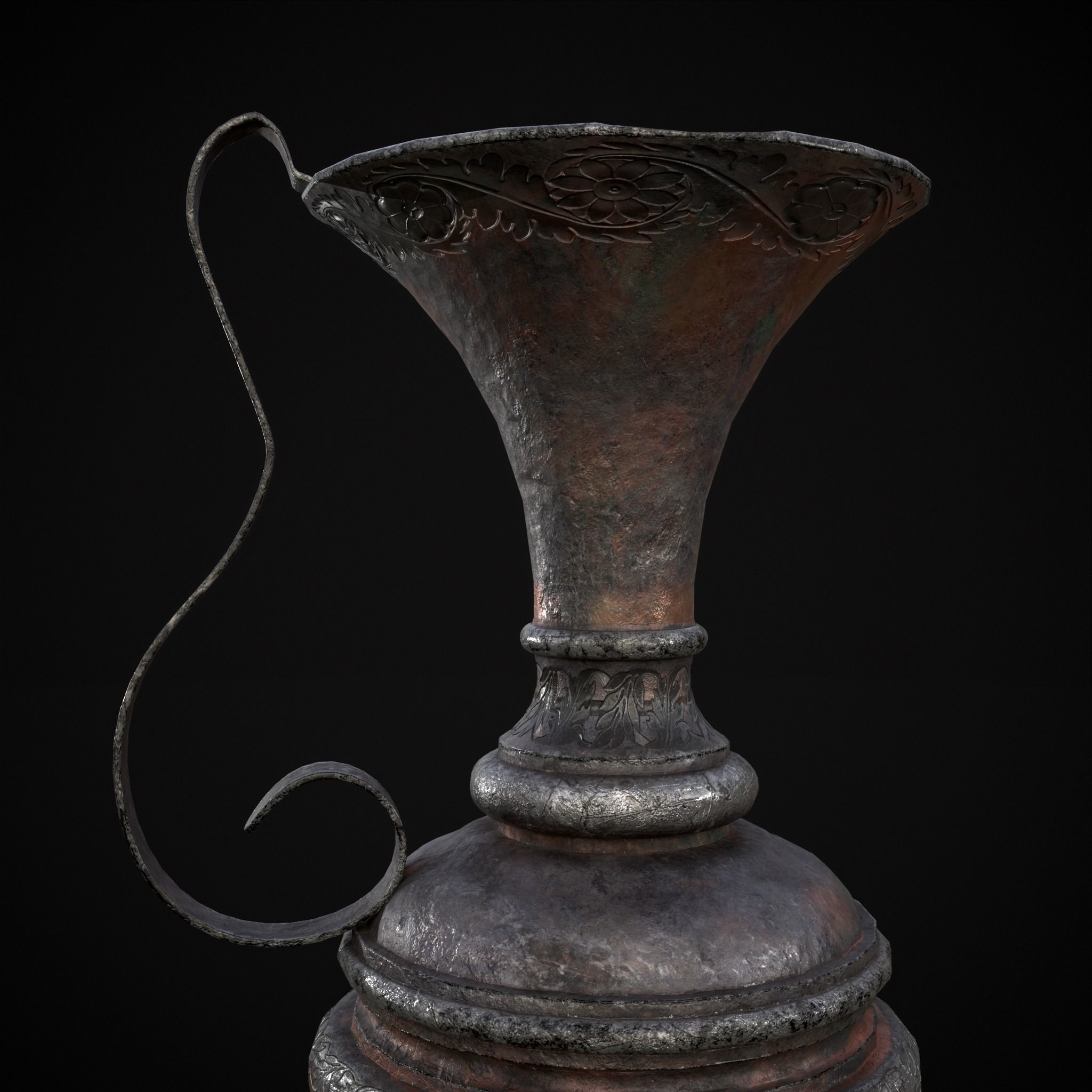 Medieval Elegant Pewter Pitcher Low-poly 3D model_21