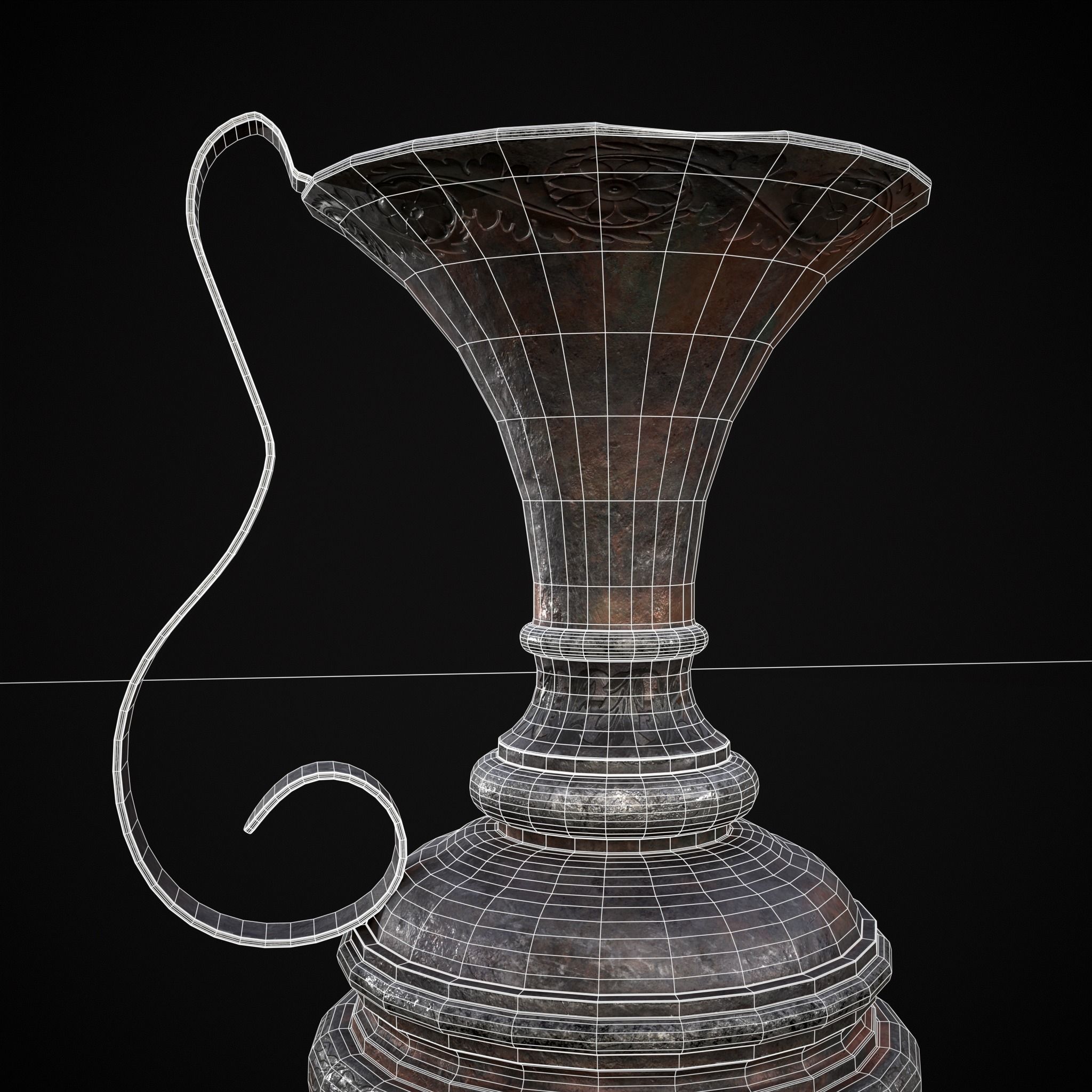 Medieval Elegant Pewter Pitcher Low-poly 3D model_22