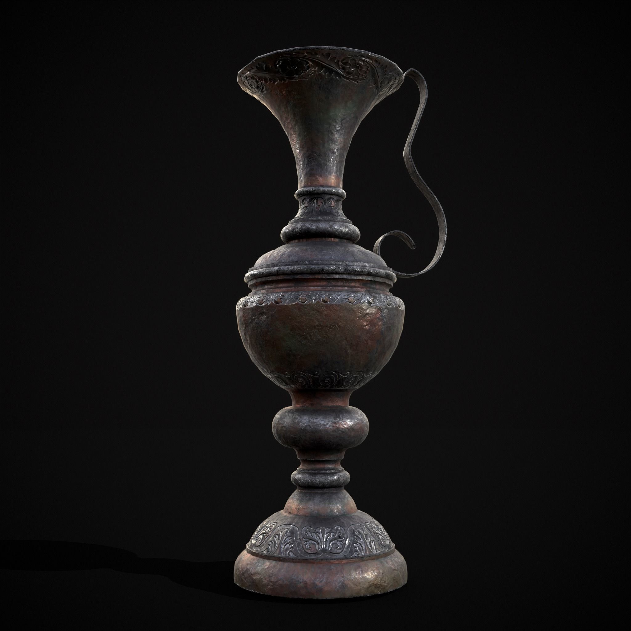 Medieval Elegant Pewter Pitcher Low-poly 3D model_3