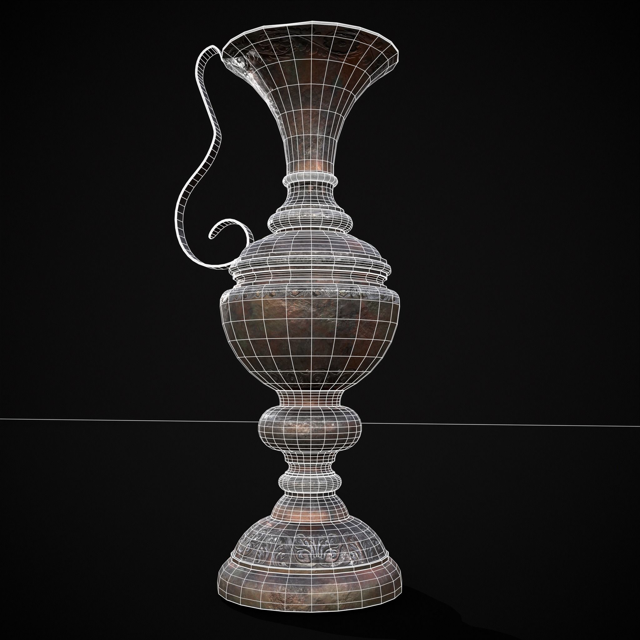Medieval Elegant Pewter Pitcher Low-poly 3D model_36