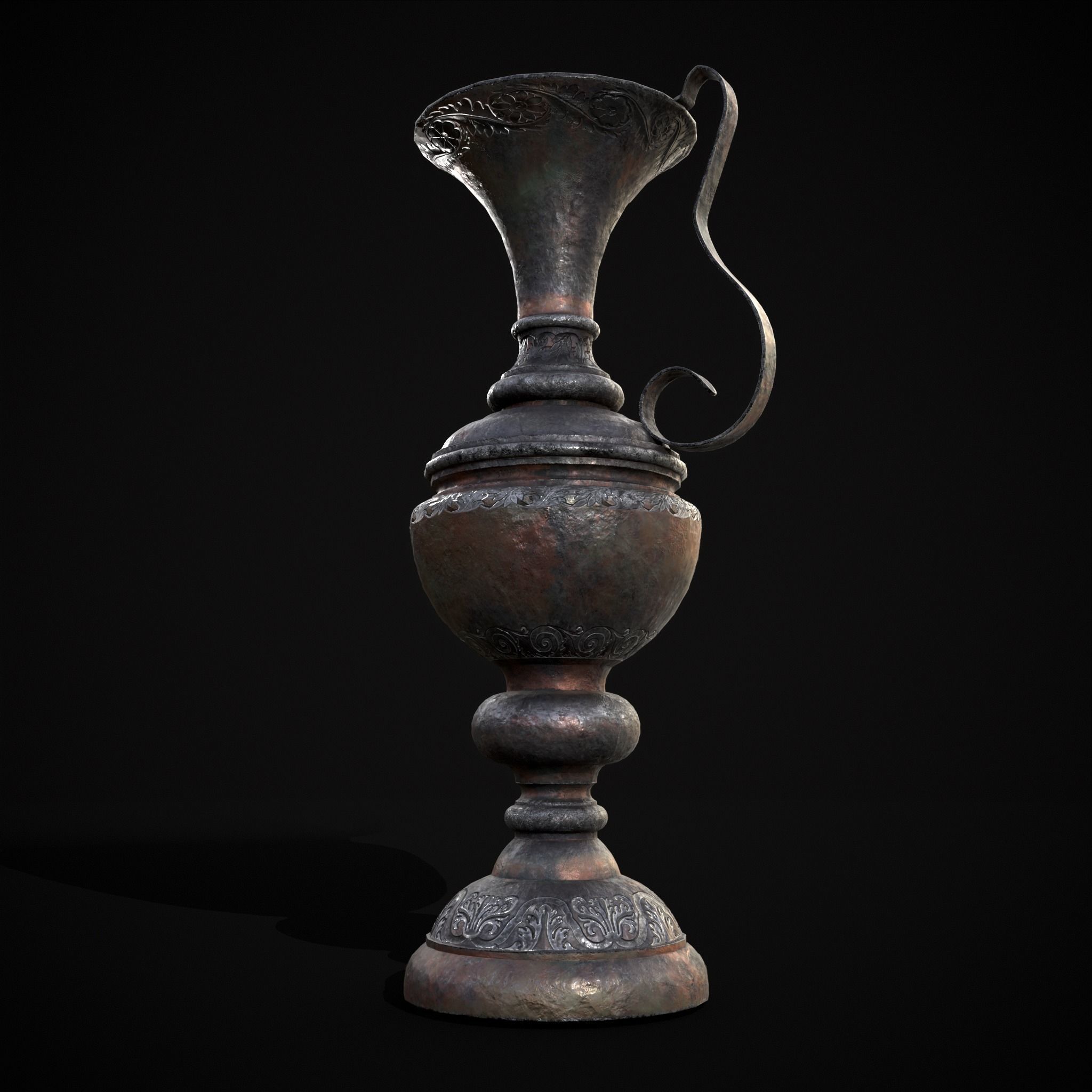 Medieval Elegant Pewter Pitcher Low-poly 3D model_29