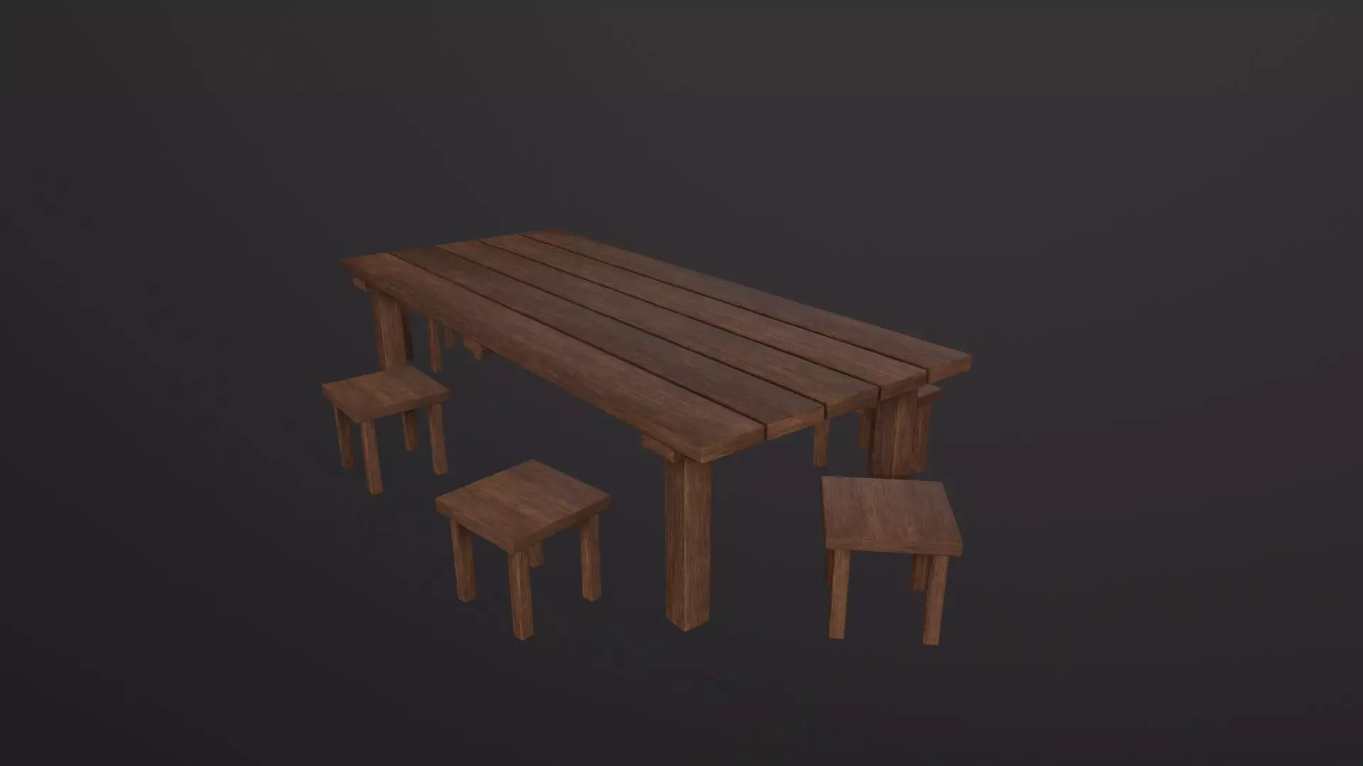 Wooden Tavern Table and Chairs 3D Model Low-poly 3D model